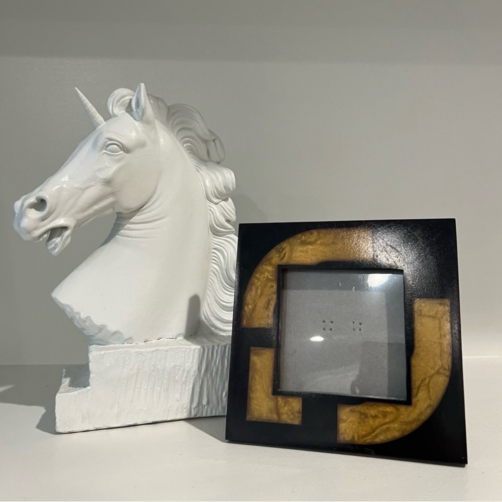 Square Picture Frame Italian Golden Yellow Black Bakelite Like Plastic rare